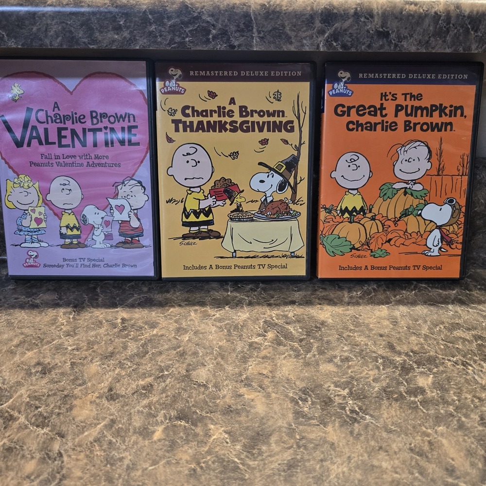 Charlie Brown Holiday DVD Lot (3) Valentine Thanksgiving Pumpkin Remastered...